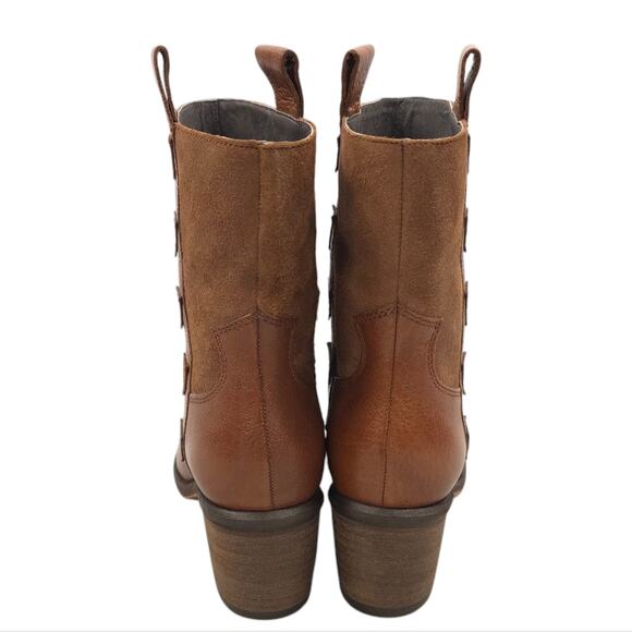 Donald J Pliner Western Studded Ankle Boots Reverse Calf Leather Cowgirl - Picture 5 of 12